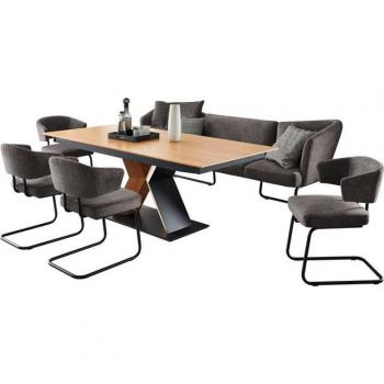 K+W Mikkado Tube Ess‑Set – 6 Sitzmöbel + 4 Freischwinger + ein Kombinations‑Tisch (B 242 cm; H 88 cm; T 71 cm