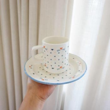 Korea Ins Blue Flower Milk Cup and Dessert Plate Set