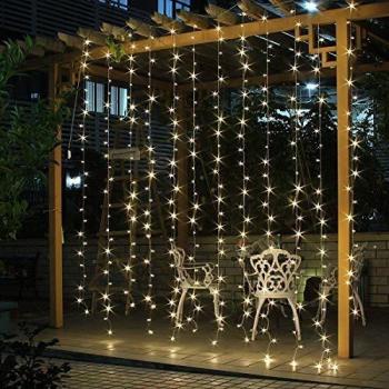SALCAR Lichtervorhang für Weihnachten 3x3 m, Warmweiße LED-Beleuchtung, 8 verschiedene Modi