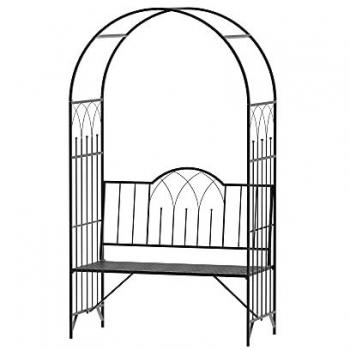 Arche à rosiers en métal noir avec banc de jardin 3 places