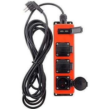 Regleta 3 Tomas + 2 USB 16 A – Extensión HO7RNF 1,5 G 3 m – Rojo/Negro – IP44
