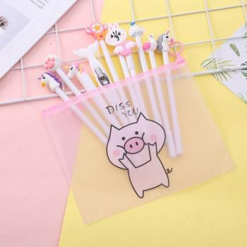 Lindo estuche transparente de cerdo con 10 bolígrafos