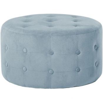 Button-Tufted Velvet Grey Round Footrest for Living or Bedroom Use