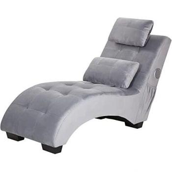 Chaise longue en velours gris clair SIMORRE avec haut-parleur Bluetooth intégré
