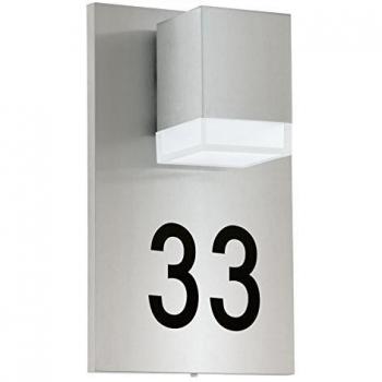 EGLO Wandleuchte 93369 LED Hausnummer-Wandleuchte PARDELA 1 – Integrierte Silberschicht, 28x17x10 cm