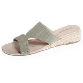Sandales Mules Femme Isotoner Kaki Cloutées
