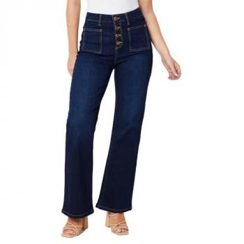 High Rise Button Detail Patch Pocket Flare Jeans