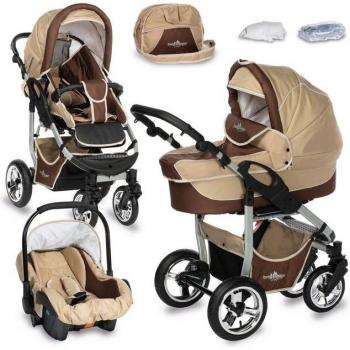 KombiKinderwagen Capri Trio (Bergsteiger) – Braun, 10‑teiliges Set