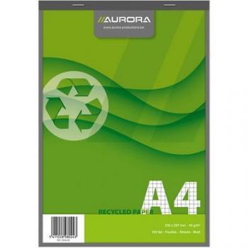 AURORA A4 Notizblock Kariert Recyceltes Papier 100 Blätter Grün