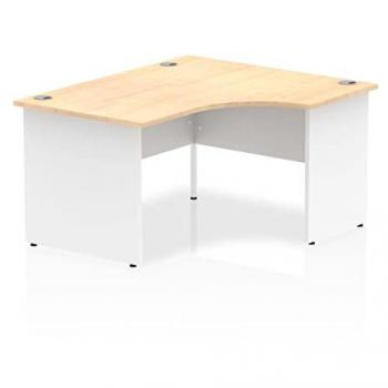 Impulse 1400mm Right Crescent Desk Maple Top White Panel End Leg