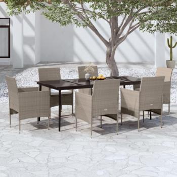 7-Piece Outdoor Dining Set with Beige and Black Cushions