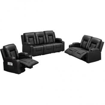 Fauteuil de Relaxation Chauffant en Cuir Noir