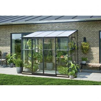 Halls Qube Lean‑to 68 – 188 × 251 cm, Schwarzes Sicherheitsglas (3 mm)