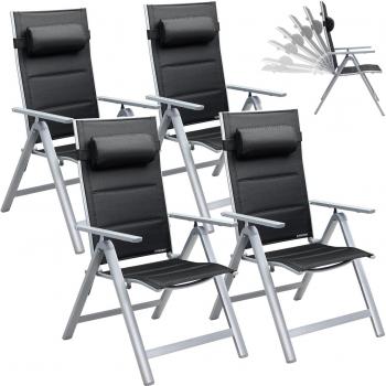 Set de 4 chaises de jardin Bern Premium aluminium argenté dossier haut rembourré 8 positions