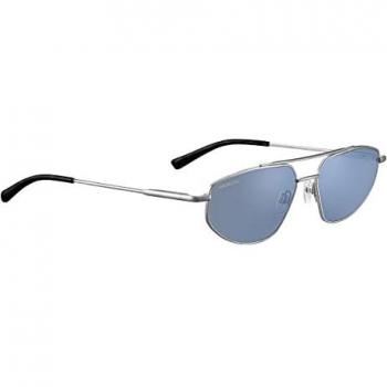 Serengeti Marlon Shiny Silver Polarized Aviator Sunglasses with Photochromatic Green Lenses, One Size