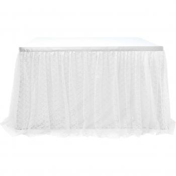 6ft Tulle Party Table Skirt with Lace