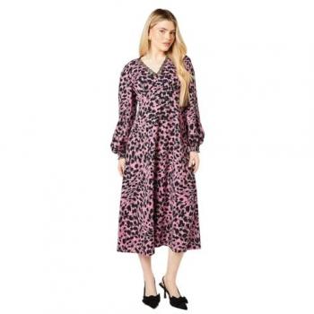 Womens Pink Abstract Lace Trim Midi Dress