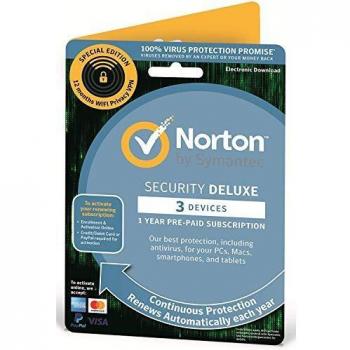Norton Security Deluxe | 1 Year | 3 Devices | PC/Android/Mac/iPhones/iPads | Activation Code by Mail