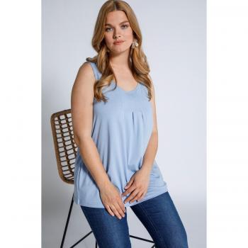 Plus Size A-line Pleat Front Knit Tank, Blue, Size 24/26, Synthetic Fibers/Cotton