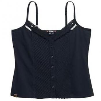 Superdry Blue Lace Button-Through Cami Top – 100% Cotton, Navy