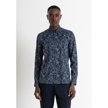 Camisa Barcellona de Viscosa con Estampado de Rombo Regular Fit