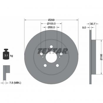 Disque de frein plein TEXTAR 92224003 pour Toyota Prius PHV