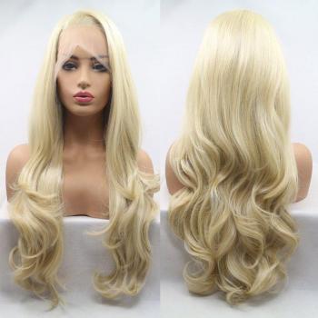 Perruque dentelle avant blonde miel vagues de corps cheveux synthétiques sans colle