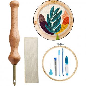 7-Piece Punch Needle Embroidery Tool Set with Wooden Handles
