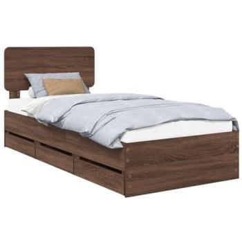 Brown Oak 2m x 1m Bed Frame with Built‑In Drawer – Engineer Wood