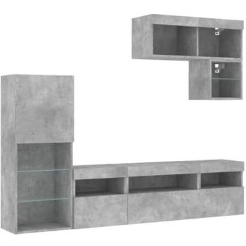 VidaXL Système de rangement TV avec LED 6 pcs gris béton bois d'ingénierie