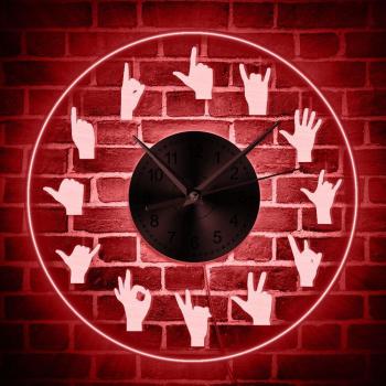 Vintage LED Neon Hand Gesture Acrylic Wall Clock