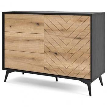 Schwarze Kommode mit Eiche DALE-160, 3 Schubladen, modern