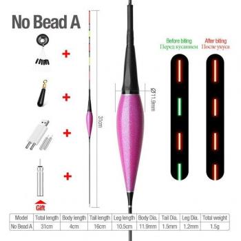 Gravity Sensor Smart Fishing LED Light Float 5-in-1 Set – Bite Automatically Reminds, Glowing Electric Fishing Buoy with Batteries