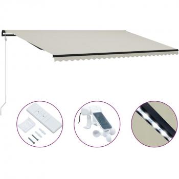 Auvent rétractable 600x300 cm crème avec capteur de vent et lumière LED