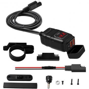 AquaRide Dual USB / QC3.0 QuickCharge Motorcycle Wall Plug with Built‑in Voltmeter