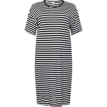 Mi-Longue Robe T-Shirt Noisy May Curve Rayures Noirs-Blancs 52F