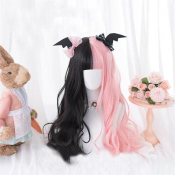 Synthetic Heat-Resistant 60CM Long Wavy Black and Pink Ombre Wig