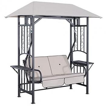 Roulotte balancelle coloniale 2 personnes, matelas + tablettes, gris foncé