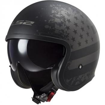 LS2 Casco Jet OF599 Spitfire II Bandiera Nero Opaco
