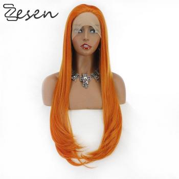 Peluca de pelo sintético Zesen 13x4 color naranja con malla frontal y baby hair