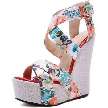 Eilyken Floral Silk Wedges – Peep Toe, Summer High Heels