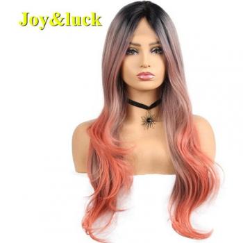 Synthetic 26-Inch Long Wavy Lace Front Wig in Ombre Orange for Women
