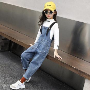 Teen Girls' Pocketed Denim Overalls
