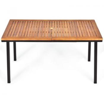 Table de jardin en acacia avec cadre en acier et trou de parasol