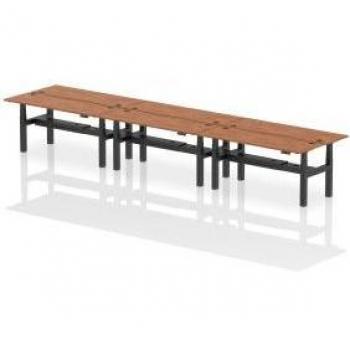 Dynamic Air Back-to-Back W1800 x D600mm Height Adjustable Sit Stand 6 Person Bench Desk With Cable Ports Walnut Finish Black Frame
