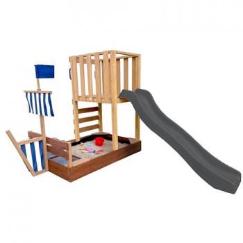 Axi Vicky Play Tower: Casa de Madera, Tobogán Gris y Cocina Infantil