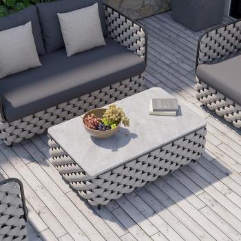 Modern Grey Aluminium & Rope Faux Marble Outdoor Coffee Table