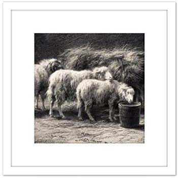 White Wooden Frame Sheep Pen Drawing – Bonheur Bergerie 8x8