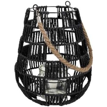 Farol Decorativo de Metal y Cuerda de Papel Negro
