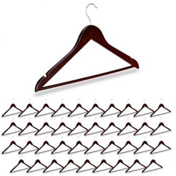 Set di 40 Grucce Appendiabiti in Legno con Barra per Pantaloni, Marrone